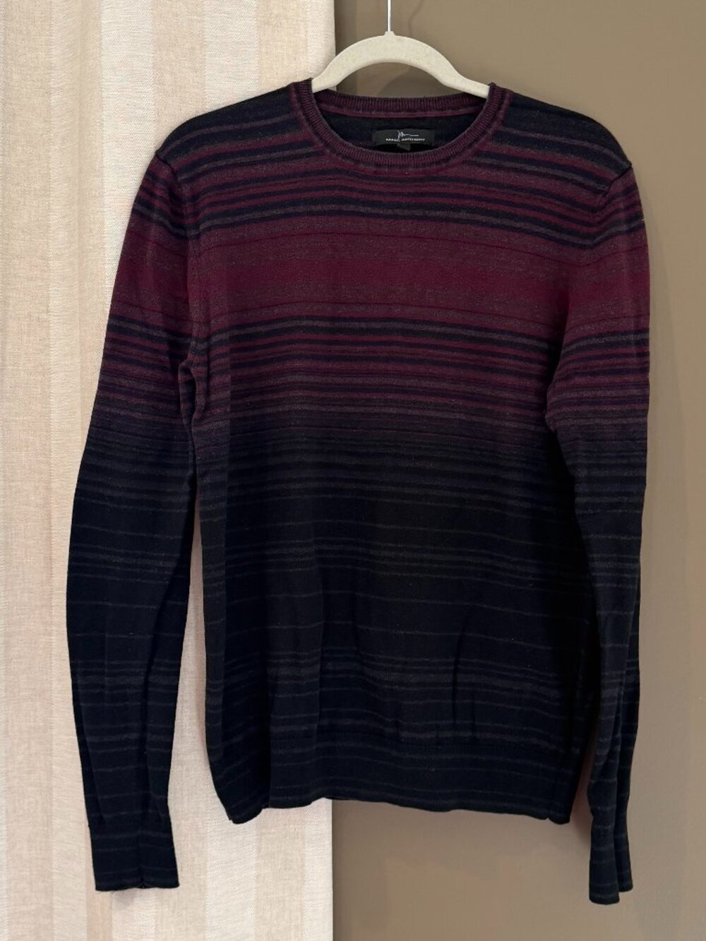 Marc Anthony Striped Navy Wine Long Sleeve Cotton Cashmere Blend, Size Large
